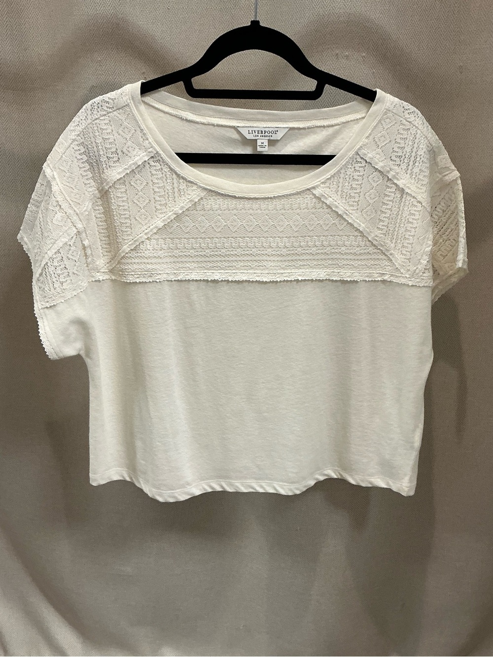 Liverpool Dolman Boatneck Lace Top Cream